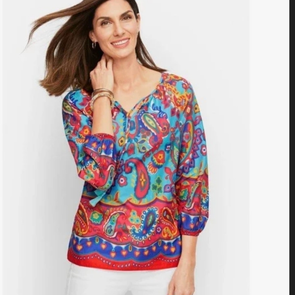 Talbots Fiesta Painsly Boho vibrant colors blouse beach lightweight vacation XL